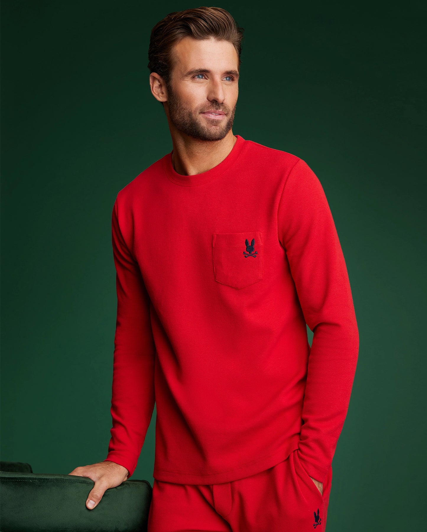 MENS WAFFLE POCKET LONG SLEEVE TEE - B6T672A2CO
