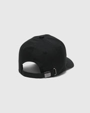 The image shows the back of a KIDS CLASSIC BASEBALL CAP - B0A816A1HT by Psycho Bunny in black, featuring an embroidered Bunny design, adjustable fit, strap, and silver buckle on a plain white background.