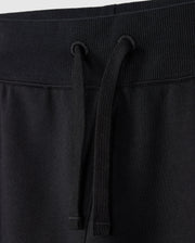 The Psycho Bunny KIDS LEVY ESSENTIAL FLEECE SWEATPANT (B0P721D200) showcases black cotton with a ribbed waistband and black drawstrings. The cozy fleece fabric is soft and slightly textured, ideal for casual wear.