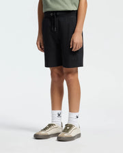 Kids | Kids' Black French terry sweatshorts with a soft feel, elastic waistband, and side pockets for comfort.