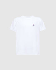 The KIDS CLASSIC CREW NECK TEE - B0U014CRPC by Psycho Bunny is a white Pima cotton T-shirt with the Classic Psycho Bunny embroidered logo on the left chest, short sleeves, and a plain gray background, making it a timeless wardrobe staple.