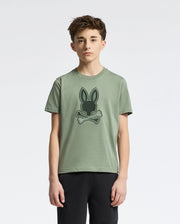 Teen | Kids' New Castle Embroidered Graphic Tee in green by Psycho Bunny, featuring a bold embroidered logo for a stylish, standout look.