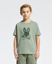 Kids | Kids' New Castle Embroidered Graphic Tee in green by Psycho Bunny, featuring a bold embroidered logo for a stylish, standout look.