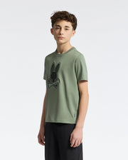 Teen | Kids' New Castle Embroidered Graphic Tee in green by Psycho Bunny, featuring a bold embroidered logo for a stylish, standout look.