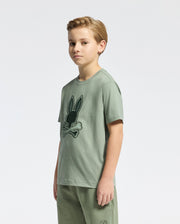 Kids | Kids' New Castle Embroidered Graphic Tee in green by Psycho Bunny, featuring a bold embroidered logo for a stylish, standout look.