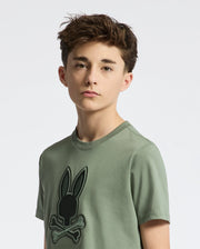 Teen | Kids' New Castle Embroidered Graphic Tee in green by Psycho Bunny, featuring a bold embroidered logo for a stylish, standout look.