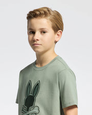 Kids | Kids' New Castle Embroidered Graphic Tee in green by Psycho Bunny, featuring a bold embroidered logo for a stylish, standout look.