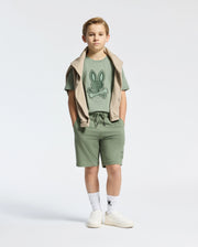 Kids | Kids' New Castle Embroidered Graphic Tee in green by Psycho Bunny, featuring a bold embroidered logo for a stylish, standout look.