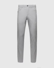 The Psycho Bunny MENS MAVERICK 10K STEP PANT (B6P788D200) in light gray features a straight-leg fit, five pockets, belt loops, and a button closure, shown against a plain light background.