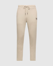 The Psycho Bunny MENS MONROE TWILL PATCH FLEECE SWEATPANT - B6P929D200, made from cozy French terry cotton, features a drawstring waistband and a small patch detail on the upper leg against a plain white background.
