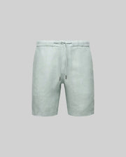 Psycho Bunny MENS WINDCREST LINEN BLEND DRAWSTRING SHORT - B6R474C200 in light green, featuring a breezy linen-cotton blend, elastic waist with drawstring, and a clean, simple design shown on a plain gray background. No visible logos or patterns.