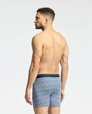A man, shirtless in a white studio, glances over his shoulder wearing Psycho Bunny's MENS 2 PACK BOXER BRIEF - B6V481F200. Featuring a black waistband and crafted from a Pima cotton-Modal blend for all-day comfort.