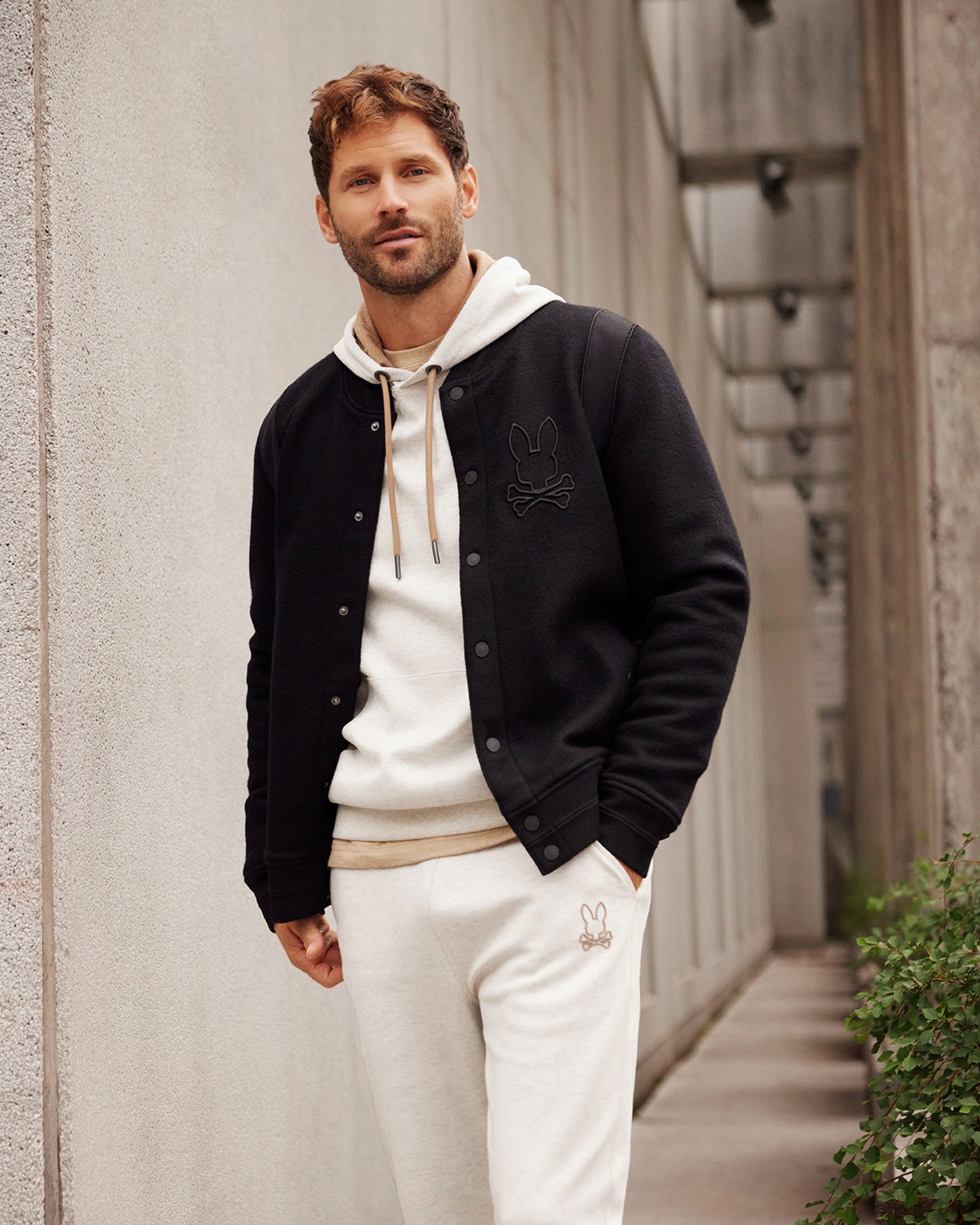 MENS OUTLINE KNIT BOMBER JACKET - B6J457Z1OW