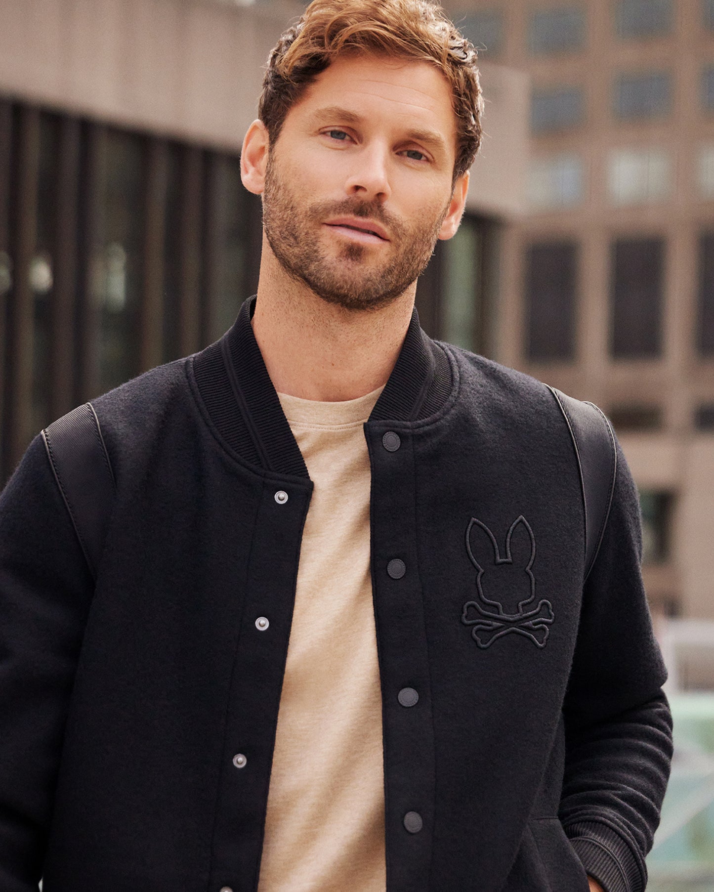 MENS OUTLINE KNIT BOMBER JACKET - B6J457Z1OW