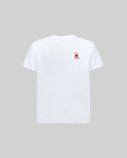 The Psycho Bunny KIDS MISCHIEF BUNNY TEE (KT0200023) is a plain white short-sleeve shirt featuring a small red and black cartoon bunny logo on the left chest, shown against a light gray background.