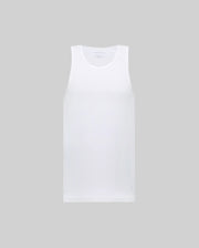 The Psycho Bunny MENS 2 PACK TANK TOP (MO1400001) features plain white sleeveless tops crafted from stretch Pima cotton, shown against a light gray background.