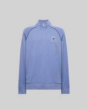 The Psycho Bunny MENS SHAWN 1/4 ZIP SWEATSHIRT (MT0500115) features light blue cotton-modal fabric, a white quarter-zip closure, and a small white cartoon rabbit logo on the left chest, shown against a plain light gray background.
