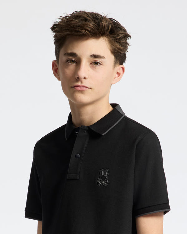 Teen | Kids' black New Castle Piqué Polo by Psycho Bunny, featuring an embroidered logo, and soft Pima cotton for a sleek, comfortable fit.