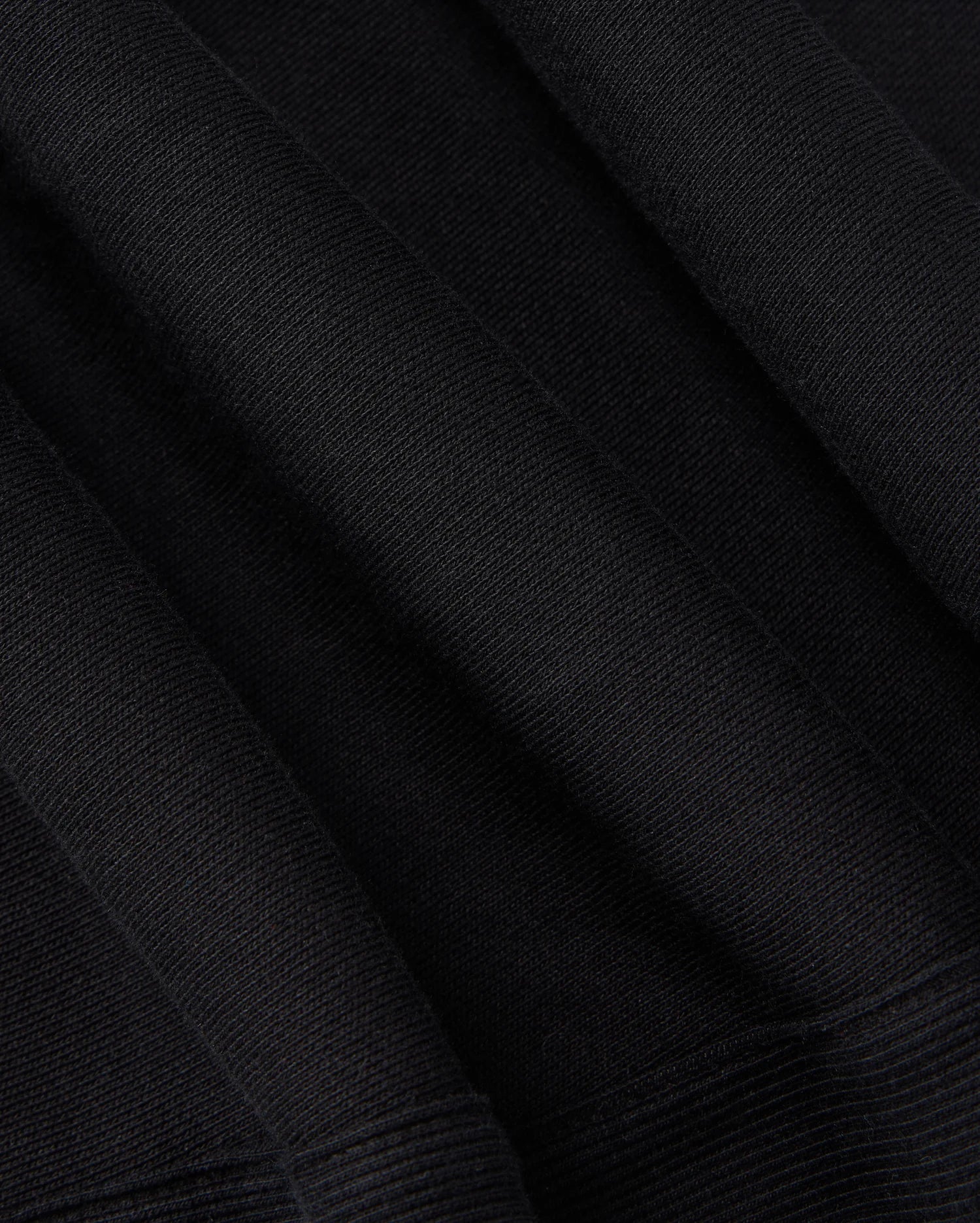 A close-up of the Psycho Bunny KIDS LEVY ESSENTIAL FLEECE SWEATPANT (B0P721D200) in black showcases a textured knit pattern with soft folds and dense weave, suggesting the warmth and comfort ideal for cozy fleece fabric.