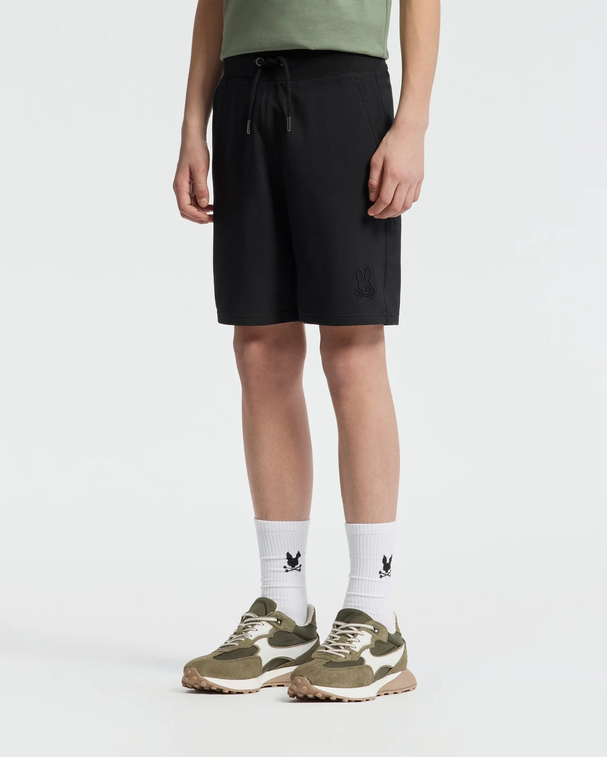 Teen | Kids' Black French terry sweatshorts with a soft feel, elastic waistband, and side pockets for comfort.