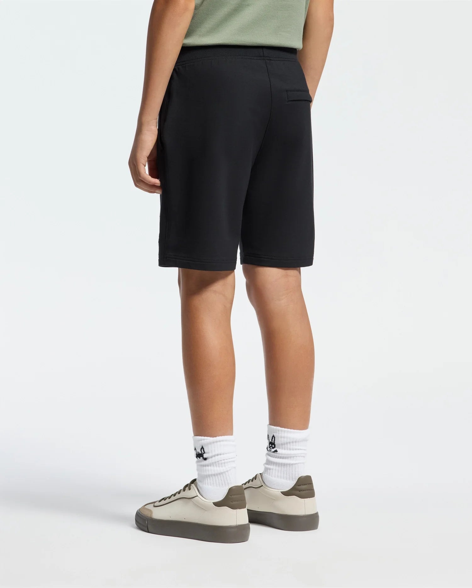 Kids | Kids' Black French terry sweatshorts with a soft feel, elastic waistband, and side pockets for comfort.