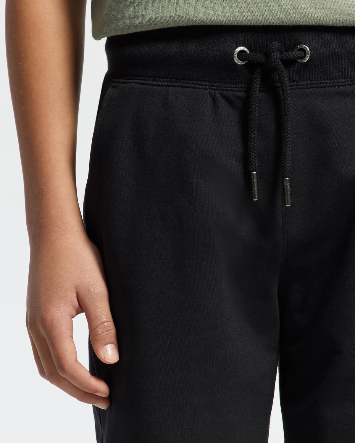 Kids | Kids' Black French terry sweatshorts with a soft feel, elastic waistband, and side pockets for comfort.