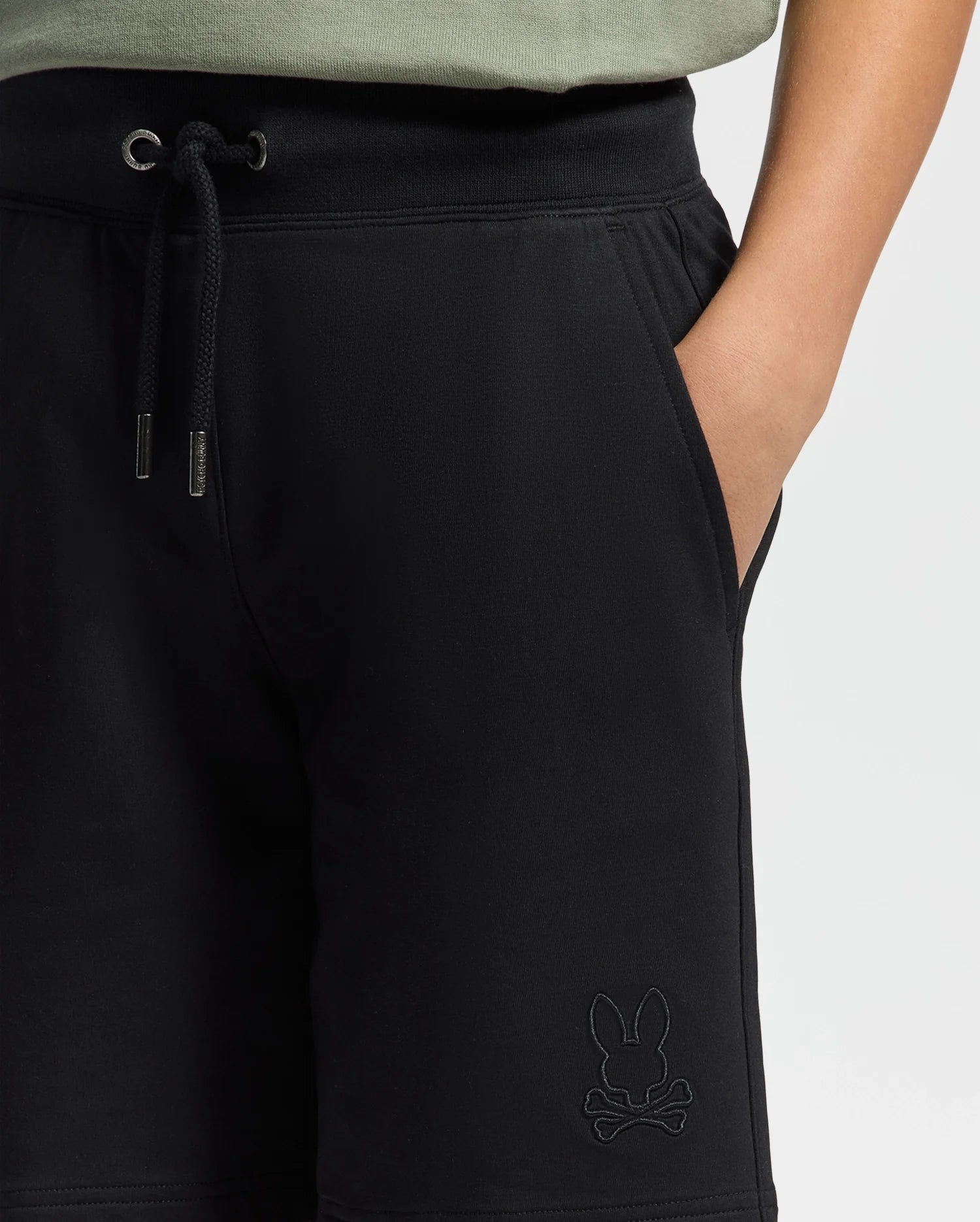 Kids | Kids' Black French terry sweatshorts with a soft feel, elastic waistband, and side pockets for comfort.