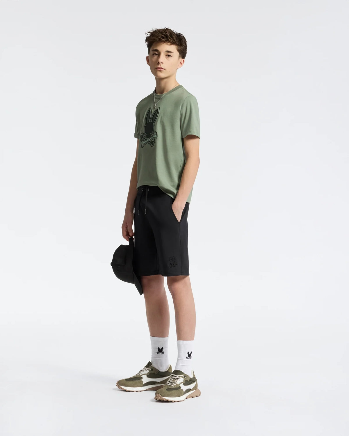 Teen | Kids' Black French terry sweatshorts with a soft feel, elastic waistband, and side pockets for comfort.