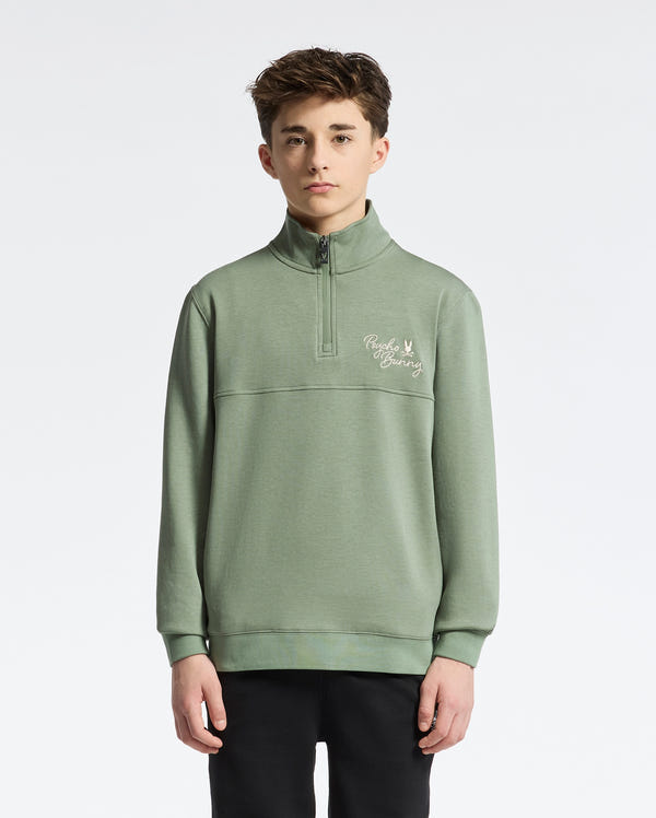 Teen | Kids' Desert 1/4 Mock Zip by Psycho Bunny, featuring a sleek design with an embroidered logo for a modern, stylish look.