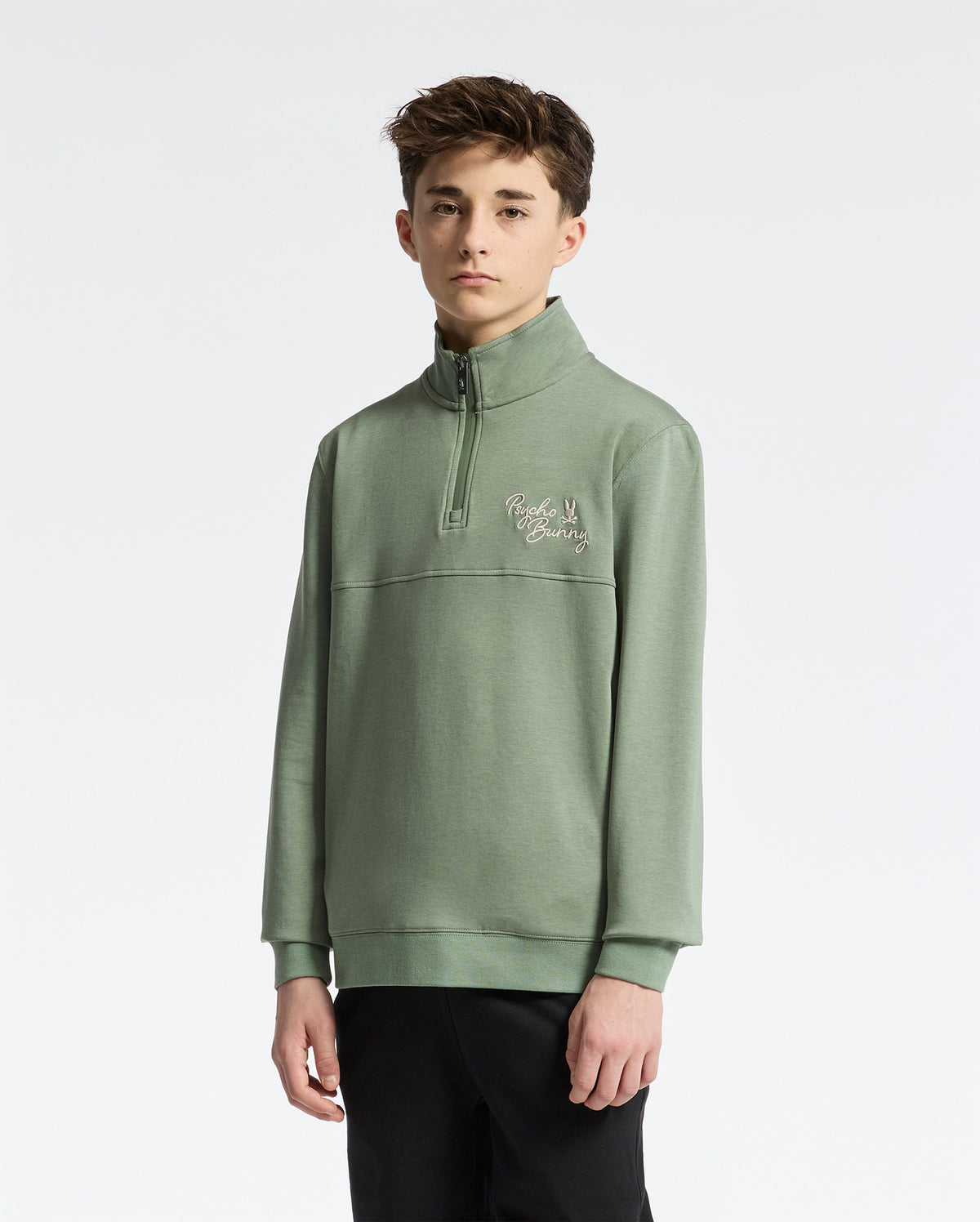 Teen | Kids' Desert 1/4 Mock Zip by Psycho Bunny, featuring a sleek design with an embroidered logo for a modern, stylish look.