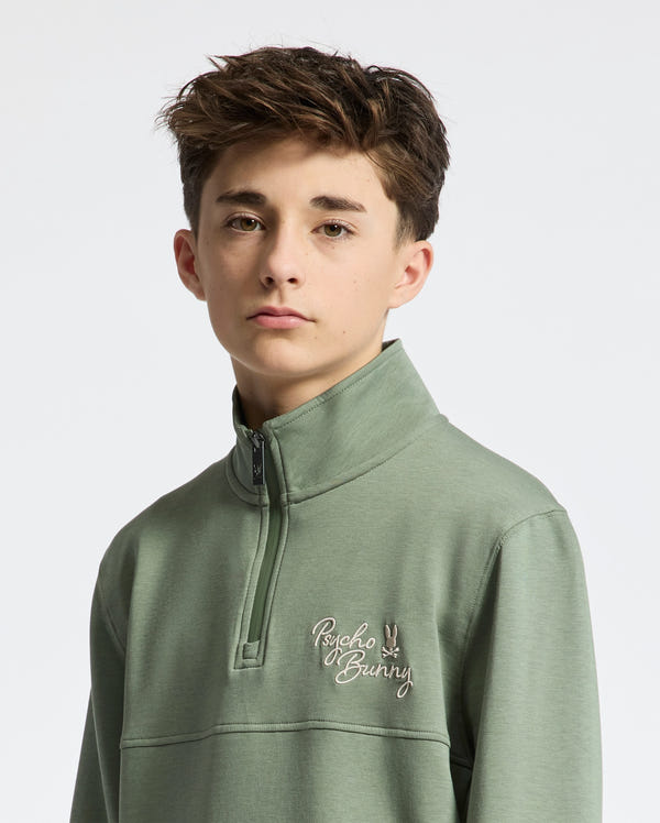 Teen | Kids' Desert 1/4 Mock Zip by Psycho Bunny, featuring a sleek design with an embroidered logo for a modern, stylish look.