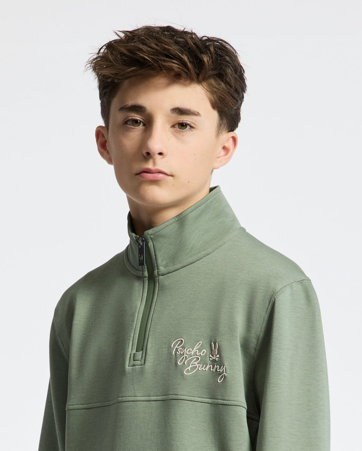 Teen | Kids' Desert 1/4 Mock Zip by Psycho Bunny, featuring a sleek design with an embroidered logo for a modern, stylish look.