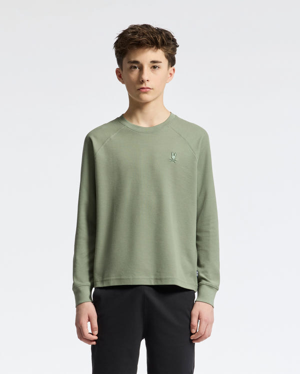 Teen | Kids' Taylor Piqué Long Sleeve Tee by Psycho Bunny, featuring a refined piqué fabric and embroidered logo for a sleek, stylish look.