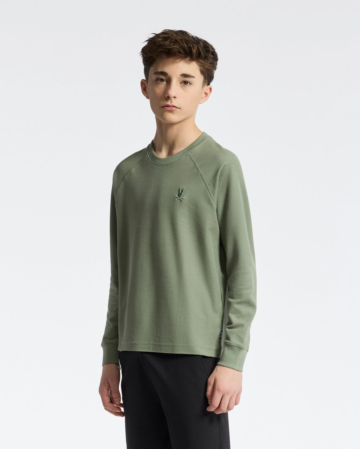 Teen | Kids' Taylor Piqué Long Sleeve Tee by Psycho Bunny, featuring a refined piqué fabric and embroidered logo for a sleek, stylish look.