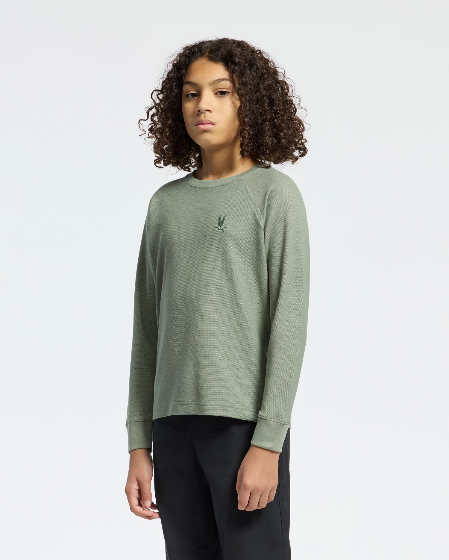 Kids | Kids' Taylor Piqué Long Sleeve Tee by Psycho Bunny, featuring a refined piqué fabric and embroidered logo for a sleek, stylish look.