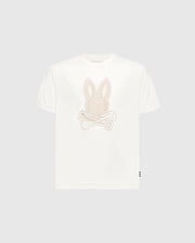 Discover the Psycho Bunny KIDS NEW CASTLE EMBROIDERED GRAPHIC TEE - B0U415F200, a white Pima cotton tee featuring an embroidered long-eared bunny atop crossed bones.