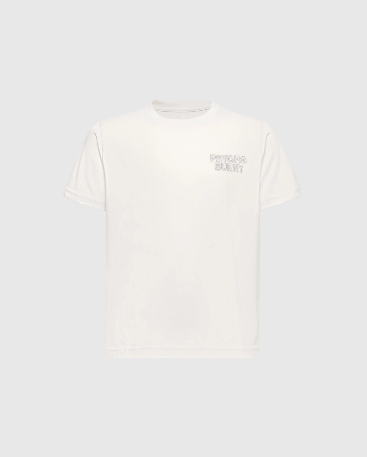 The KIDS SYDNEY BACK GRAPHIC TEE - B0U509F200 by Psycho Bunny is a white T-shirt made from soft Pima cotton, regular fit, with short sleeves and a small embroidered logo on the left chest against a plain light gray background.