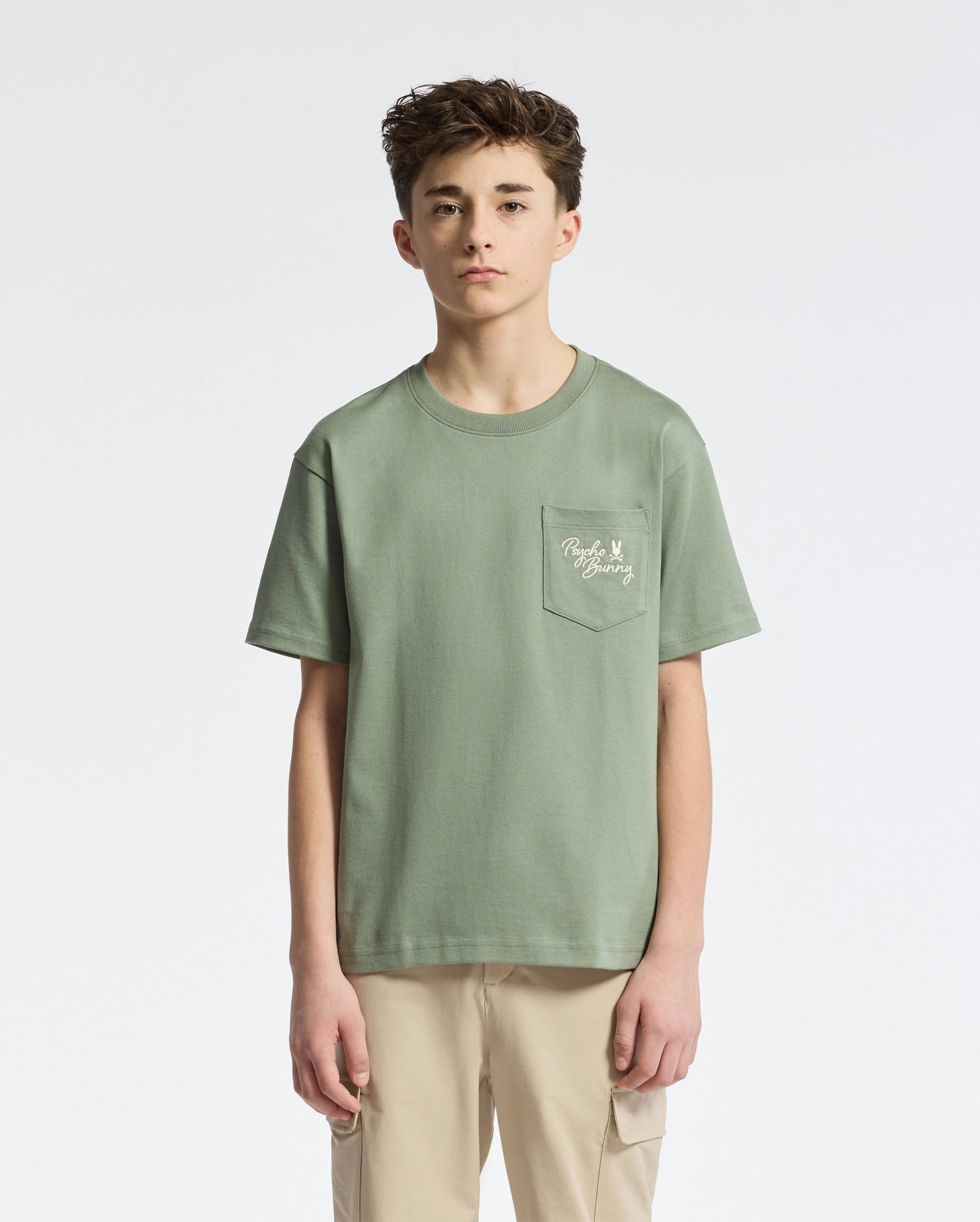 Teen | Kids' Desert Oversized Pocket Tee by Psycho Bunny, featuring a relaxed fit, chest pocket, and embroidered logo for a casual, stylish look.