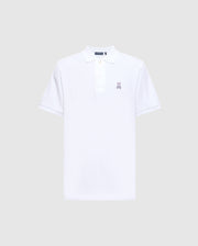 This Psycho Bunny Men's Classic Pique Polo Shirt, model B6K001ARPC, is designed with soft Pima cotton for comfort. It features short sleeves and a small embroidered Psycho Bunny logo on the chest, along with a classic collar and button placket for a timeless style.