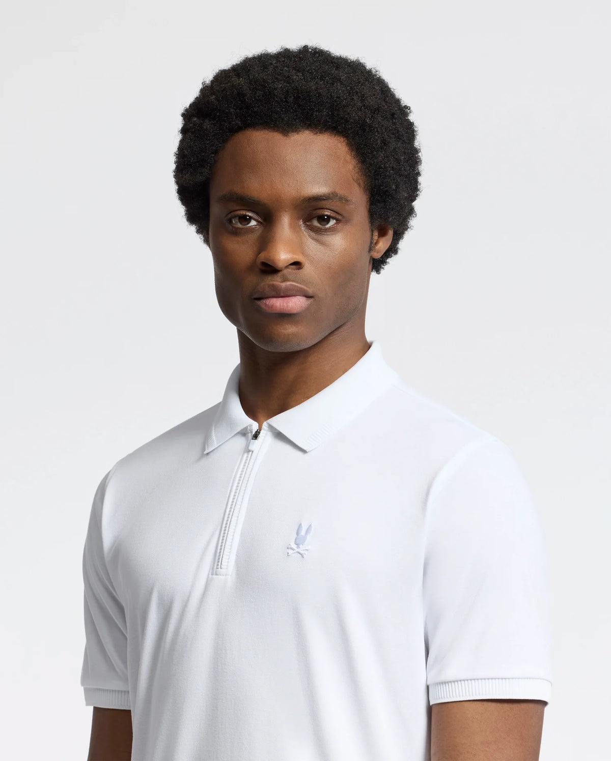 Mens White Trevor Performance Pique Zip Up Polo | Psycho Bunny