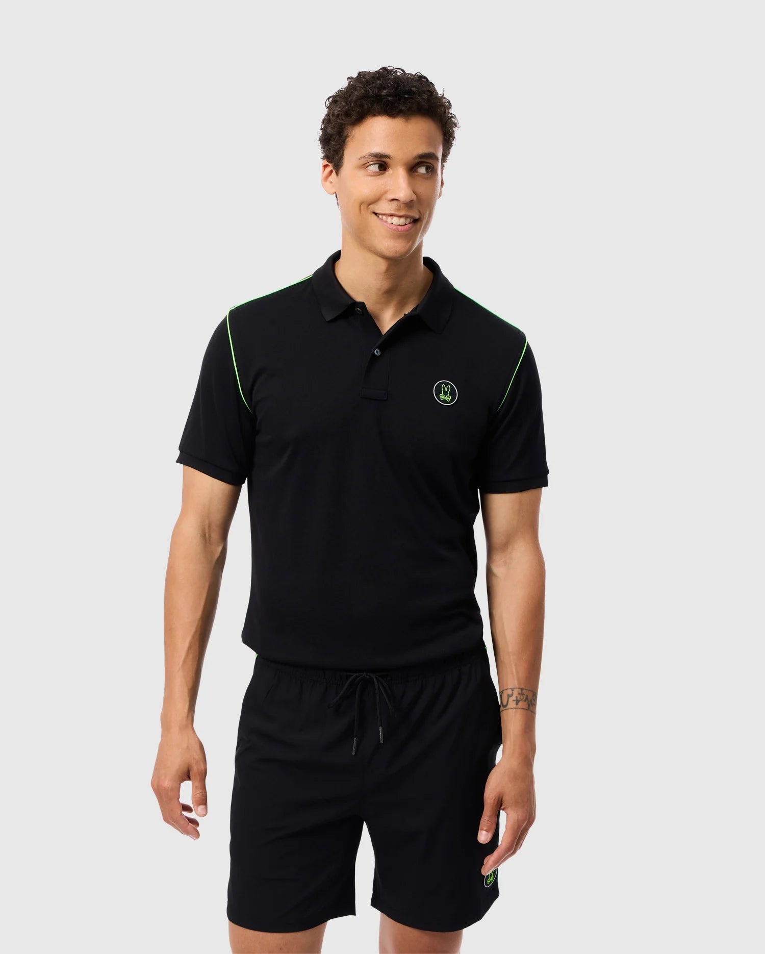 Black polo and shorts discount