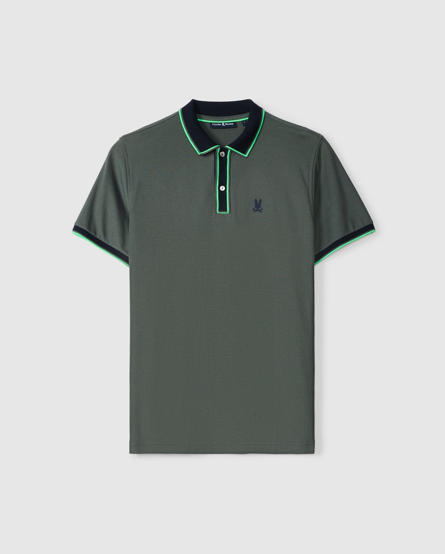 Black polo shirt with green collar outlet