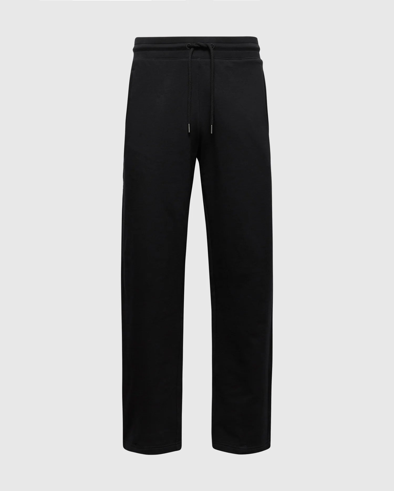The MENS LYNX WIDE LEG CLASSIC FRENCH TERRY SWEATPANT by Psycho Bunny features black soft French terry fabric, an elastic waistband with drawstring, and a simple straight-leg style. Pictured against a light gray background, they are ideal for casual or athletic wear. SKU: B6P379E200.