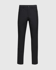 The Psycho Bunny MENS MAVERICK 10K PANT - B6P788D200 is a stylish, full-length black men's pant with five pockets and button closure, featured against a simple white backdrop.
