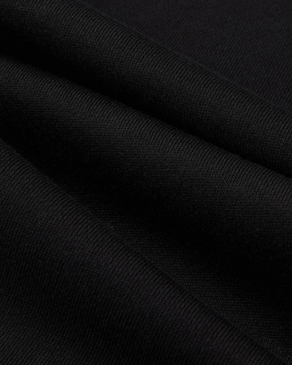 Close-up of black fabric with visible texture and smooth folds, highlighting the fine weave and subtle sheen of the MENS PACIFIC CHENILLE JOGGER - B6P972D200 by Psycho Bunny. Draped to resemble a casual bottom or jogger pant, it creates gentle, flowing lines that emphasize its softness and quality.