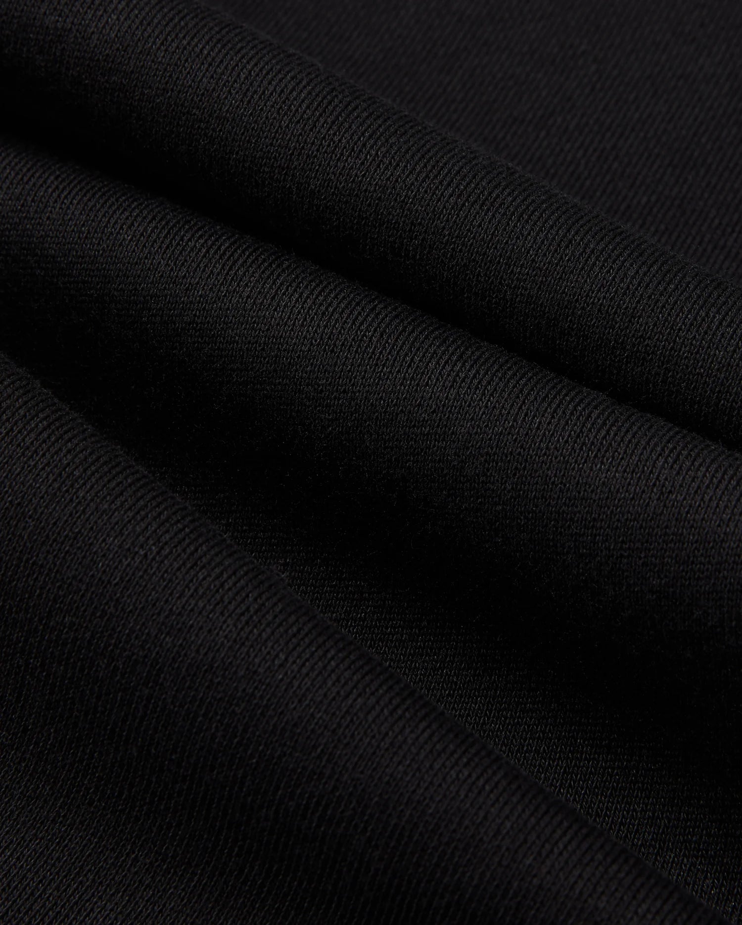 Close-up of black fabric with visible texture and smooth folds, highlighting the fine weave and subtle sheen of the MENS PACIFIC CHENILLE JOGGER - B6P972D200 by Psycho Bunny. Draped to resemble a casual bottom or jogger pant, it creates gentle, flowing lines that emphasize its softness and quality.