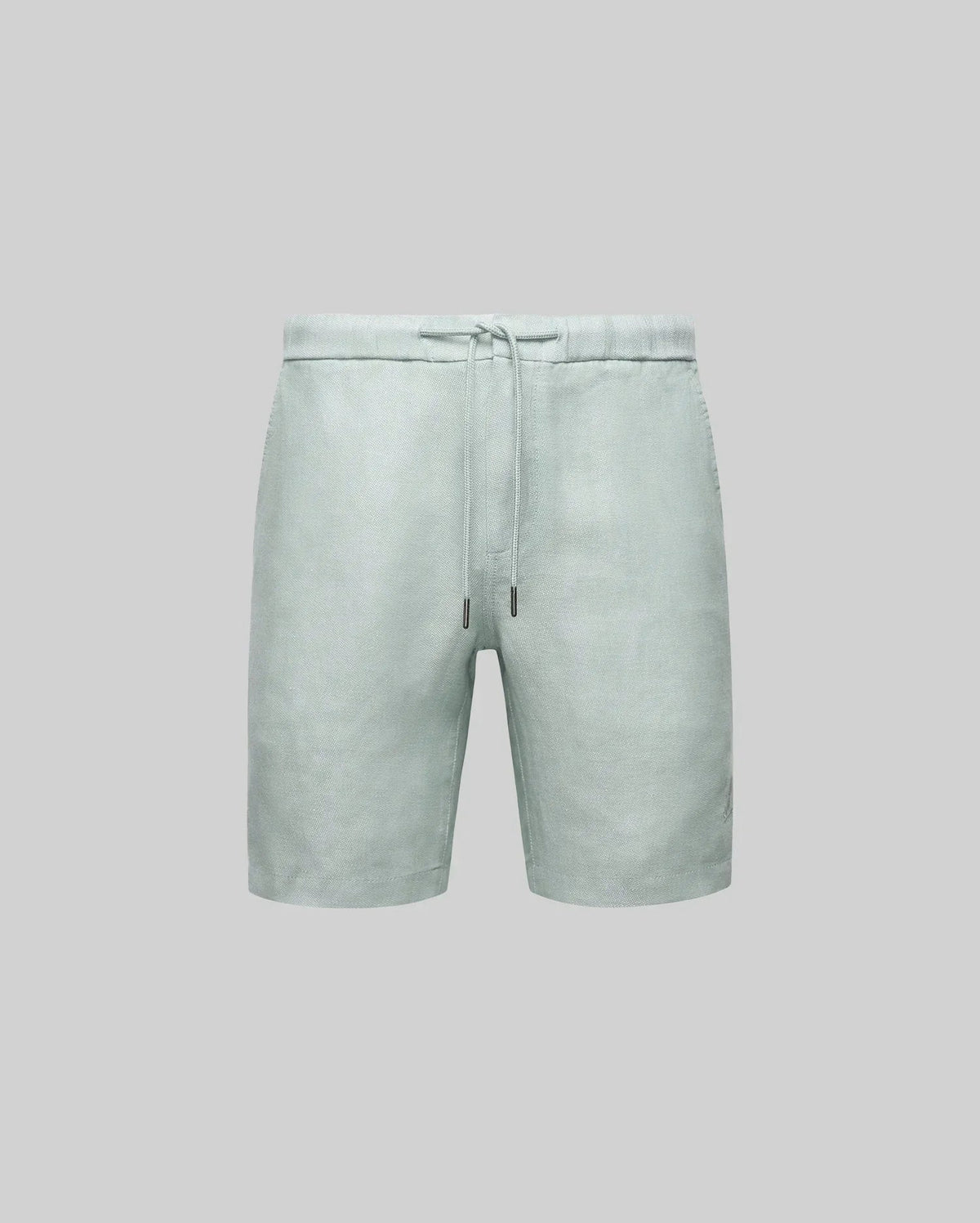 Psycho Bunny MENS WINDCREST LINEN BLEND DRAWSTRING SHORT - B6R474C200 in light green, featuring a breezy linen-cotton blend, elastic waist with drawstring, and a clean, simple design shown on a plain gray background. No visible logos or patterns.