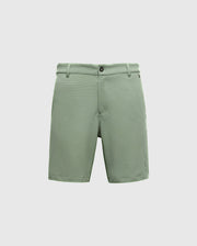The Psycho Bunny MENS SHIRO KNIT HONEYCOMB SHORT (B6R585F200) in light green features belt loops, a button, and zipper. The smooth fabric with honeycomb-patterned piqué offers a modern feel. A minimalist design and logo near the hem make these shorts versatile against a plain white background.