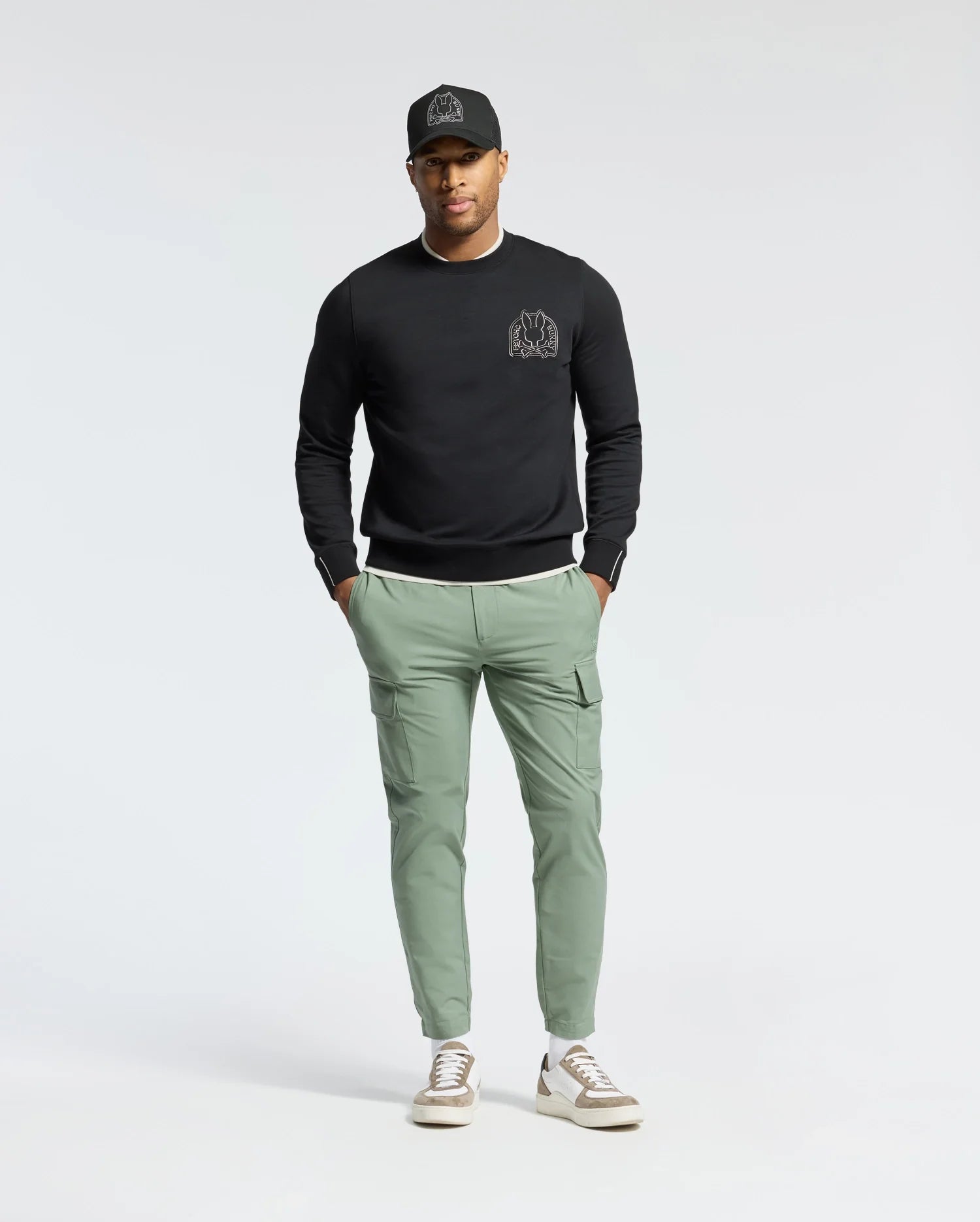 Mens Black Melbourne Embroidered Classic Modal Crewneck