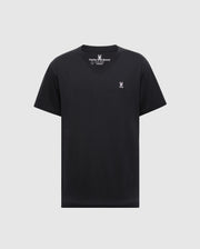 The MENS CLASSIC V NECK TEE - B6U100ARPC by Psycho Bunny is a black Pima cotton T-shirt featuring a small white logo near the left chest, set against a plain light gray background.